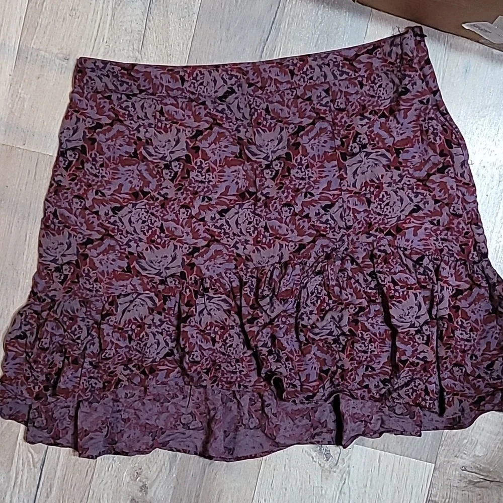 FREE PEOPLE Plum Purple Combo Floral Boho Mini Skirt 💜 Size 12